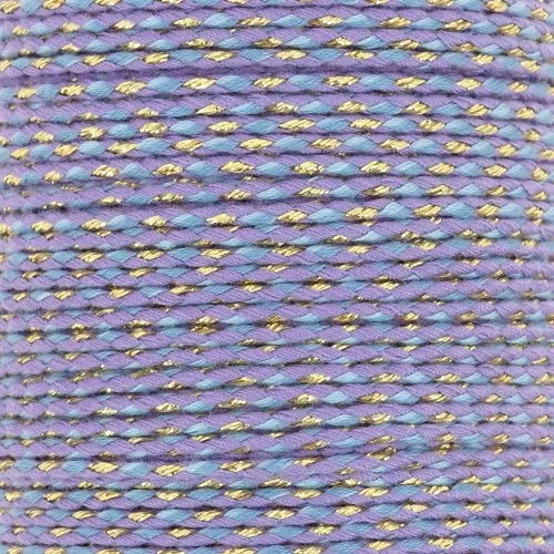 Cordón de algodón trenzado e hilo metálico 1,5 mm - Multi Azul - Violeta - Dorado x1m