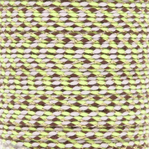 Cordón de algodón trenzado y del hilo metálico de 1,5 mm - Marrón - Amarillo fluorescente - Dorado x1m