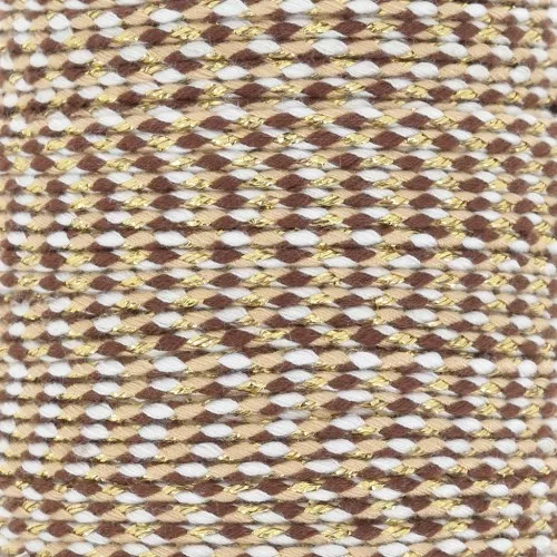 Cordón de algodón trenzado y del hilo metálico 1,5 mm - Marrón - Arena - Blanco - Dorado x1m