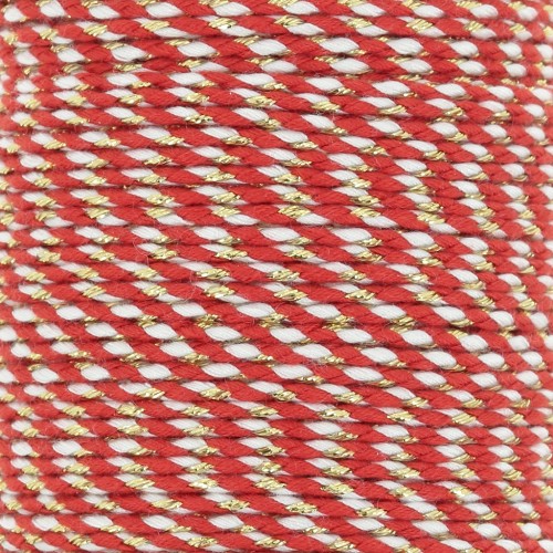 Cordón de algodón trenzado y del hilo metálico 1,5 mm - Rojo - Blanco - Dorado x1m