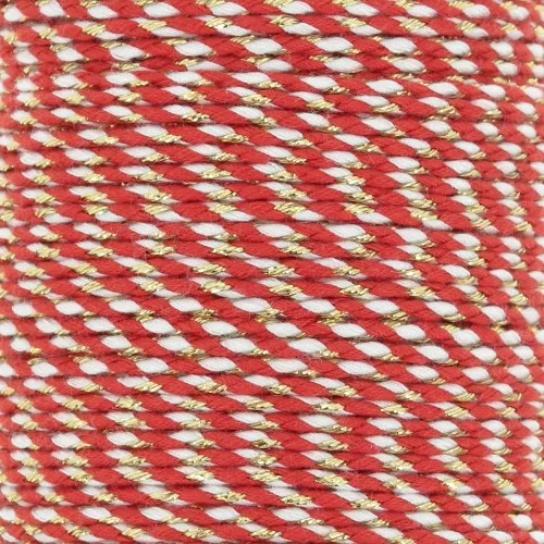Cordón de algodón trenzado y del hilo metálico 1,5 mm - Rojo - Blanco - Dorado x1m