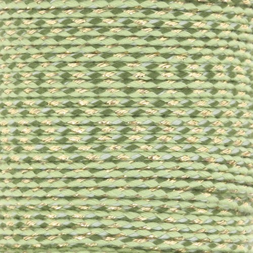 Cordón de algodón trenzado e hilo metálico 1,5 mm - Multi Verde - Dorado x1m