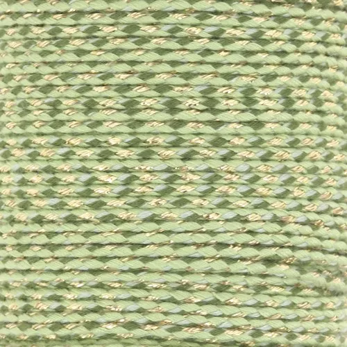 Cordón de algodón trenzado e hilo metálico 1,5 mm - Multi Verde - Dorado x1m