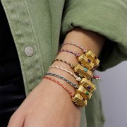 Cordón de algodón trenzado e hilo metálico 1,5 mm - Multi Verde - Dorado x1m