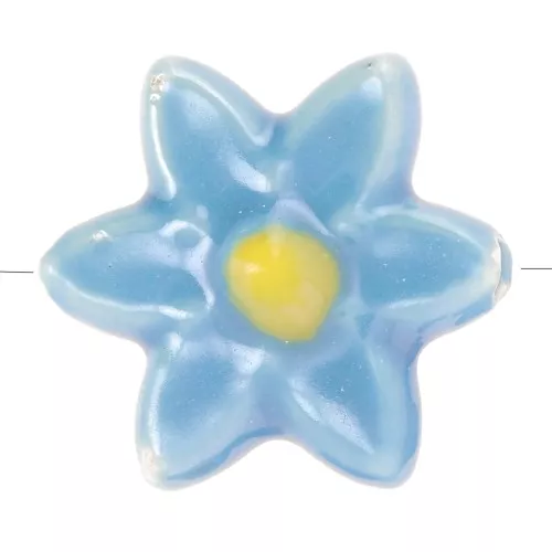 Cuenta Flor de cerámica 17x16 mm - Azul - Amarillo iridiscente x4