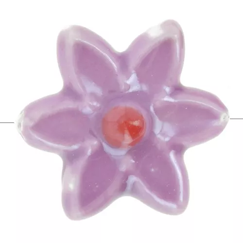 Cuenta Flor de cerámica 17x16 mm - Violeta - Rojo iridiscente x4