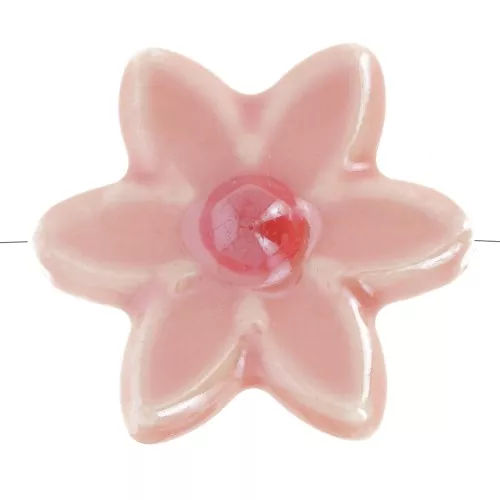 Cuenta flor de cerámica 17x16 mm - Rosa - Rojo iridiscente x4