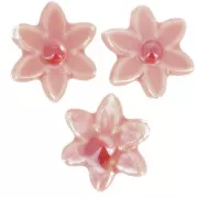 Cuenta flor de cerámica 17x16 mm - Rosa - Rojo iridiscente x4