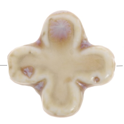 Cuenta cruz de cerámica 21 mm - Beige jaspeado x5