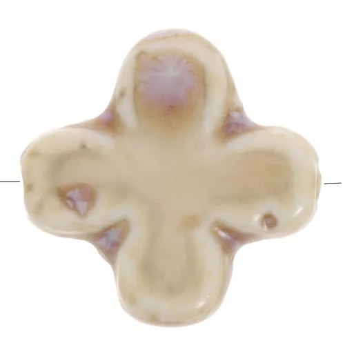 Cuenta cruz de cerámica 21 mm - Beige jaspeado x5