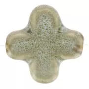 Cuenta cruz de cerámica 21 mm - Cian claro jaspeado x5