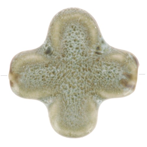 Cuenta cruz de cerámica 21 mm - Cian claro jaspeado x5