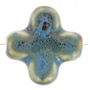 Cuenta cruz de cerámica 21 mm - Azul jaspeado x5