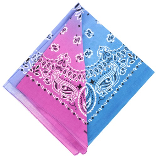 Bandana 100% algodón - Estampado cachemir - Tie and Dye - Magenta - Lila - Azul x1