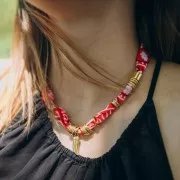 Bandana 100% algodón - Cachemira - Tie and Dye - Rojo - Azafrán - Ciruela x1