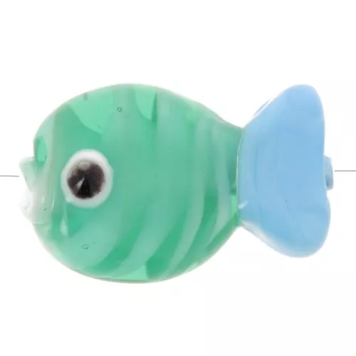 Cuenta de cristal pez 20x13 mm - Verde - Azul claro x1