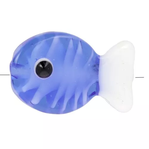 Cuenta de cristal pez 20x13 mm - Azul real - Blanco x1