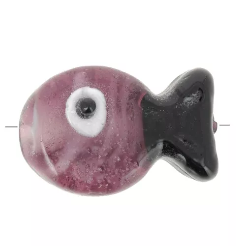 Cuenta de cristal pez 20x13 mm - Ciruela - Negro x1