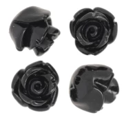 Cuentas semiperforadas flor sintética 8 mm - Negro x4