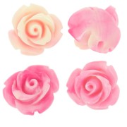 Cuentas flor sintética 10 mm - Rosa jaspeado - Crema x4