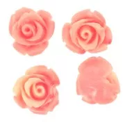 Cuentas flor sintética 10 mm - Rosa salmón jaspeado - Crema x4
