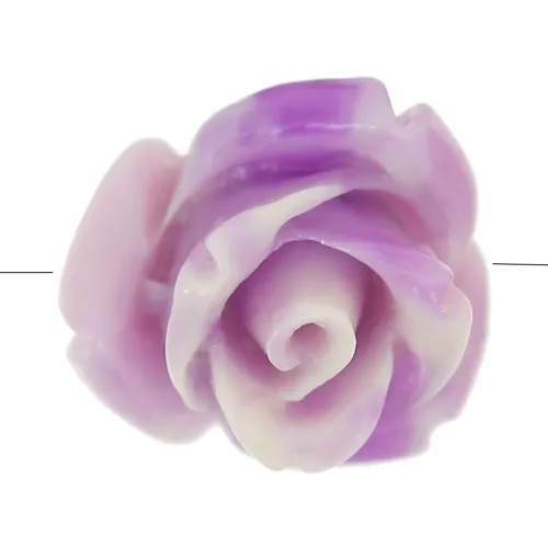 Cuentas flor sintética 10 mm - Lila jaspeado - Crema x4