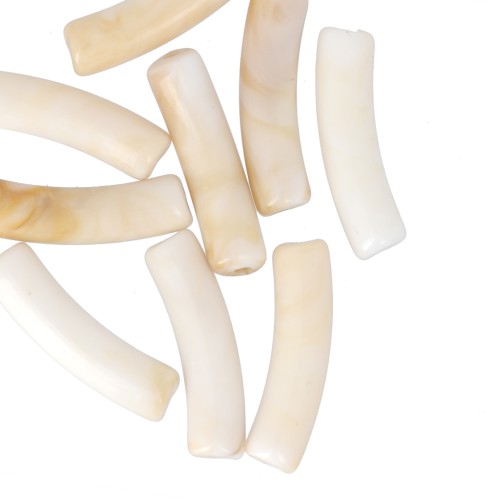 Cuentas tubo curvadas 19x5 mm en acrílico opaco - Beige jaspeado - Marrón x10