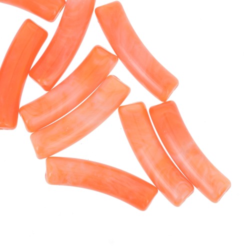 Perlas tubo curvadas 19x5 mm en acrílico translúcido - Naranja jaspeado x10