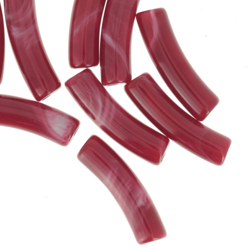 Perlas tubo curvadas 19x5 mm en acrílico opaco - Rojo jaspeado x10