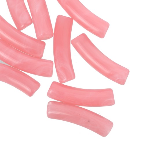 Cuentas tubo curvadas 19x5 mm en acrílico translúcido - Rosa coral jaspeado x10