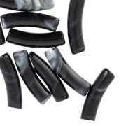 Cuentas tubulares curvadas de acrílico opaco 19x5 mm - Negro jaspeado x10