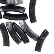 Perlas tubo curvadas 19x5 mm en acrílico opaco - Negro jaspeado x10
