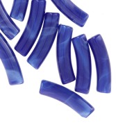 Cuentas acrílicas opacas 19x5 mm tubo curvo - Azul real jaspeado x10