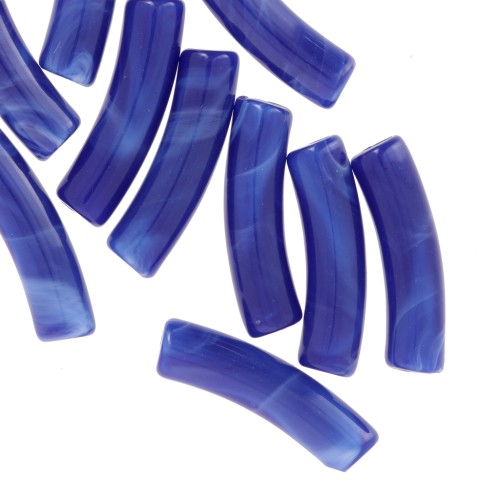 Cuentas acrílicas opacas 19x5 mm tubo curvo - Azul real jaspeado x10
