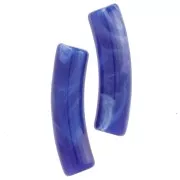 Cuentas acrílicas opacas 19x5 mm tubo curvo - Azul real jaspeado x10