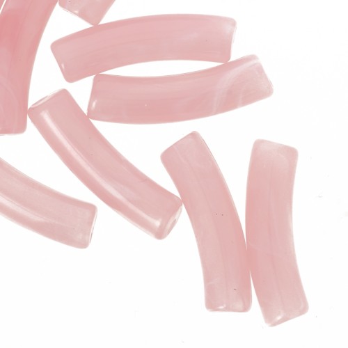 Cuentas tubo curvadas 19x5 mm en acrílico translúcido - Rosa claro jaspeado x10