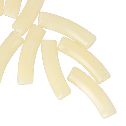 Cuentas tubulares curvadas de acrílico translúcido 19x5 mm - Amarillo claro jaspeado x10