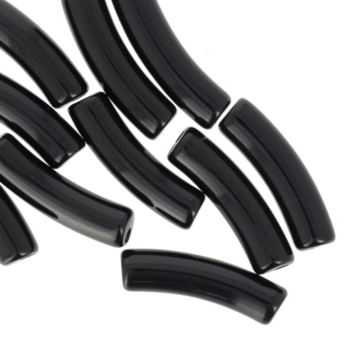 Perlas tubulares curvadas de 19x5 mm en acrílico opaco - Negro x10