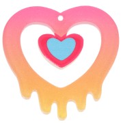Colgante corazón hueco acrílico 37x37,5 mm - Rosa - Naranja purpurina x1