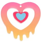 Colgante corazón hueco acrílico 37x37,5 mm - Rosa - Naranja purpurina x1