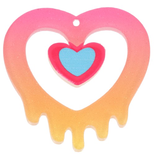 Colgante corazón hueco acrílico 37x37,5 mm - Rosa - Naranja purpurina x1