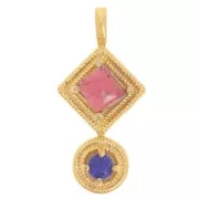 Colgante étnico 21x10 mm - Dorado con oro fino - Granate - Lapislázuli x1