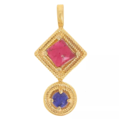 Colgante étnico 21x10 mm - Dorado con oro fino - Granate - Lapislázuli x1