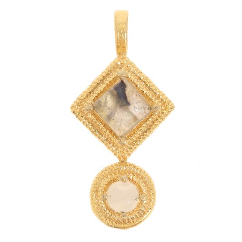 Colgante étnico 21x10 mm - Dorado con oro fino - labradorita - piedra luna x1