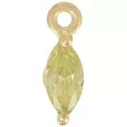 Dije de navette de 9,5x3 mm con óxido de circonio - Dorado con oro fino - Verde claro
