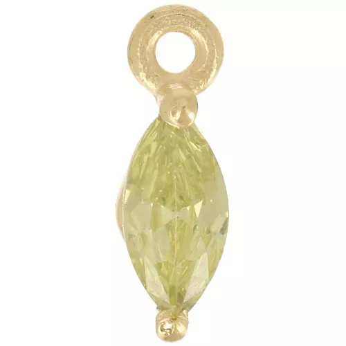 Dije de navette de 9,5x3 mm con óxido de circonio - Dorado con oro fino - Verde claro
