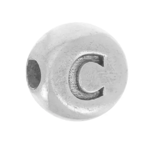 Cuenta plana redonda 5 mm - letra del alfabeto - C - Plateado 925 x1