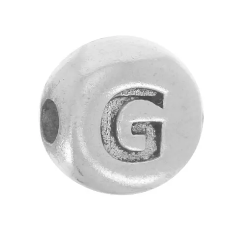 Cuenta plana redonda 5 mm - letra del alfabeto - G - Plateado 925 x1