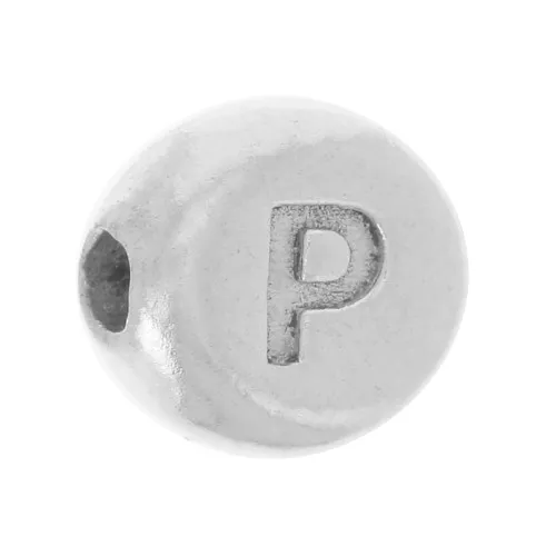 Cuenta plana redonda 5 mm - letra del alfabeto - P - Plateado 925 x1