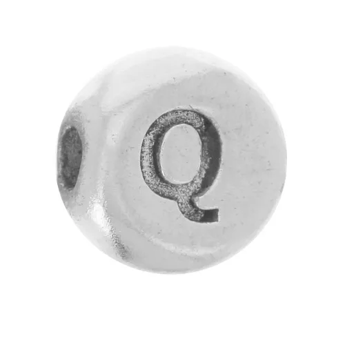 Cuenta plana redonda 5 mm - letra del alfabeto - Q - Plateado 925 x1